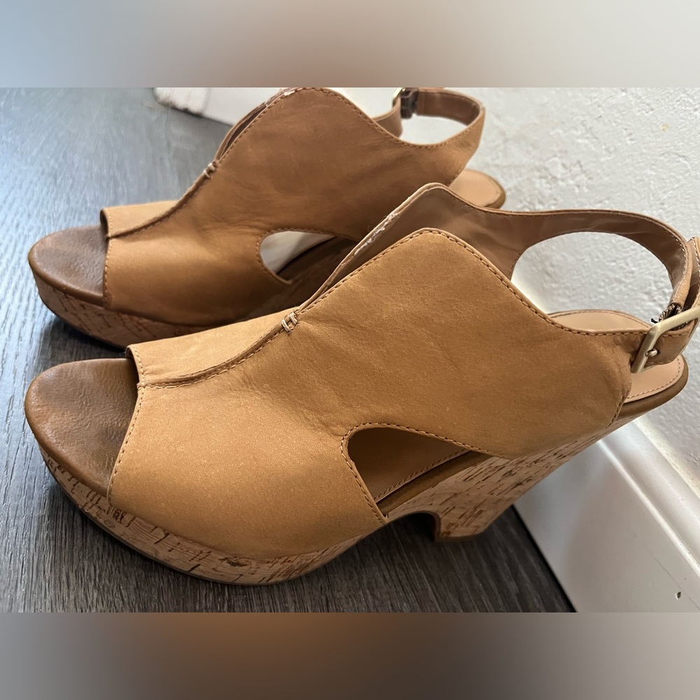 Franco Sarto Suede, Cork Wedge Sandals with Heel